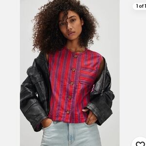 Free People Emilia Vest Striped Semi Crop Cotton Sz Medium